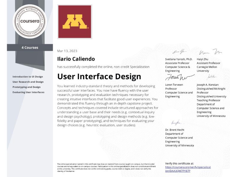User Interface Design Specialization - Certificate